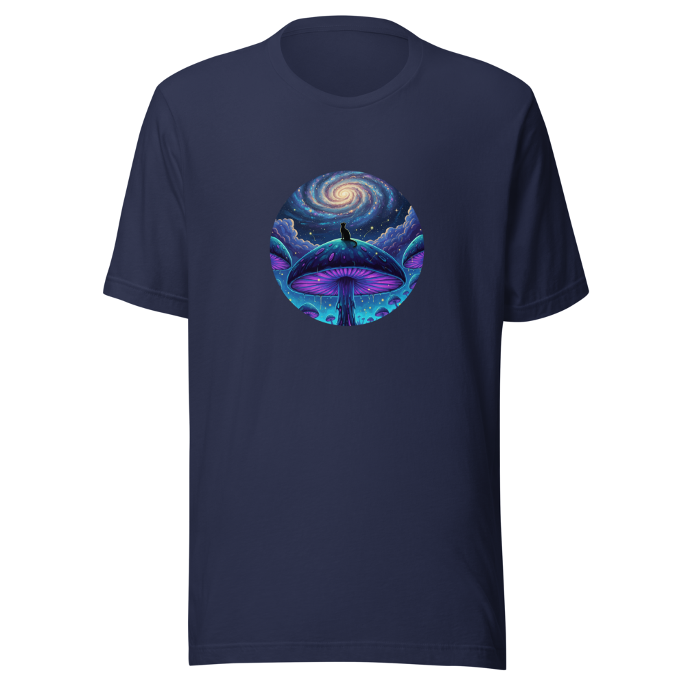 Cosmic mushroom portal psychedelic art tee - front view | ApparelHub