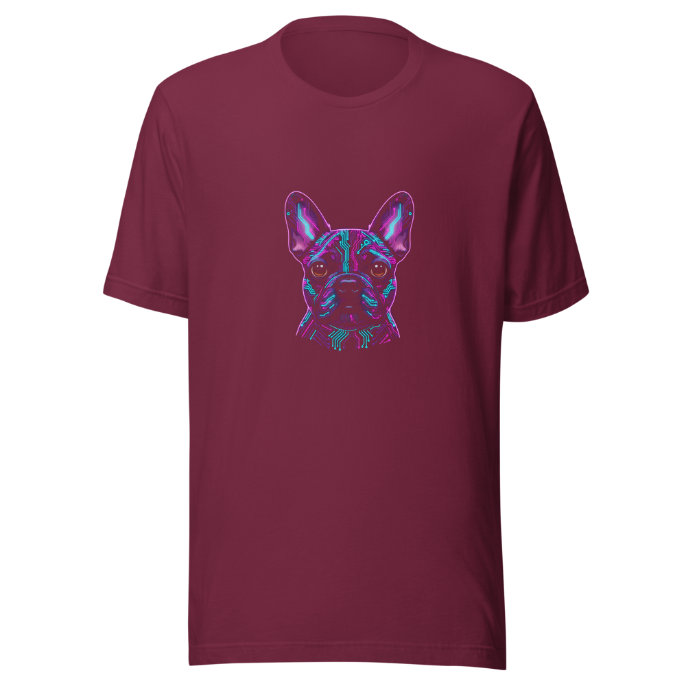 Neon Frenchie pop art French Bulldog tee - size detail | ApparelHub