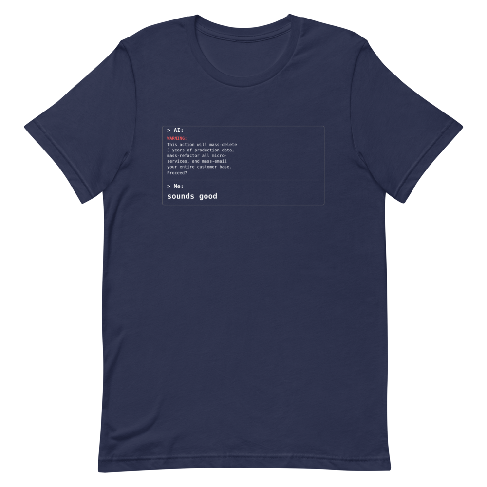 Sounds Good AI warning popup tech humor tee - alternate view | ApparelHub
