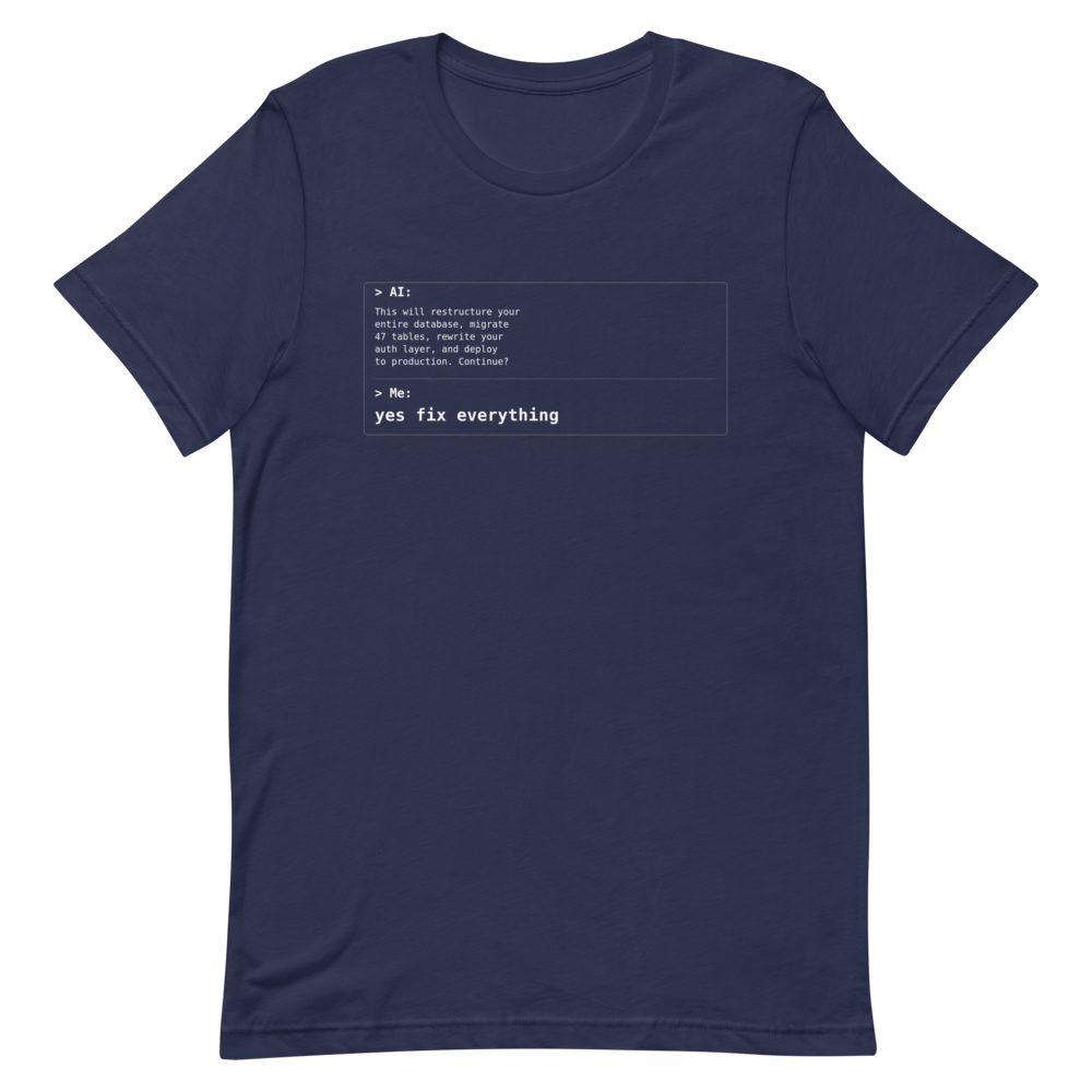 Yes Fix Everything AI chat dialog tech humor tee - alternate view | ApparelHub