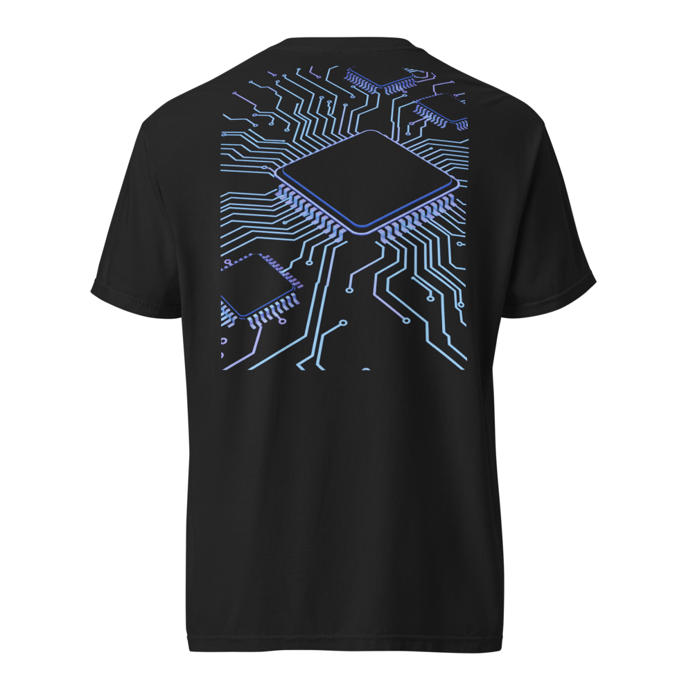 Neon circuit board cyberpunk tech tee - detail view | ApparelHub