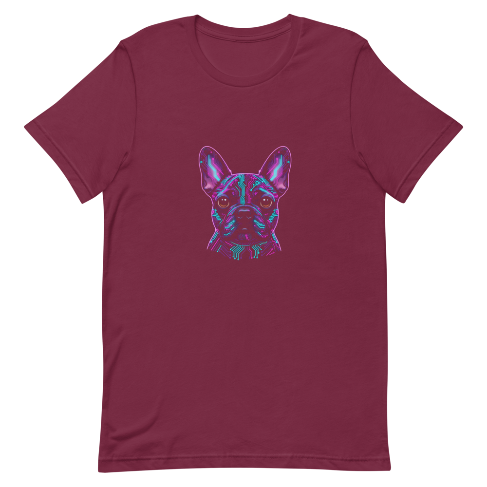 Neon Frenchie pop art French Bulldog tee - close-up view | ApparelHub