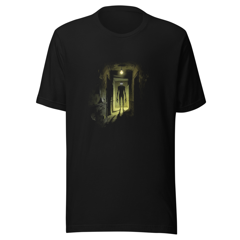 The Watcher dark horror art tee - front view | ApparelHub