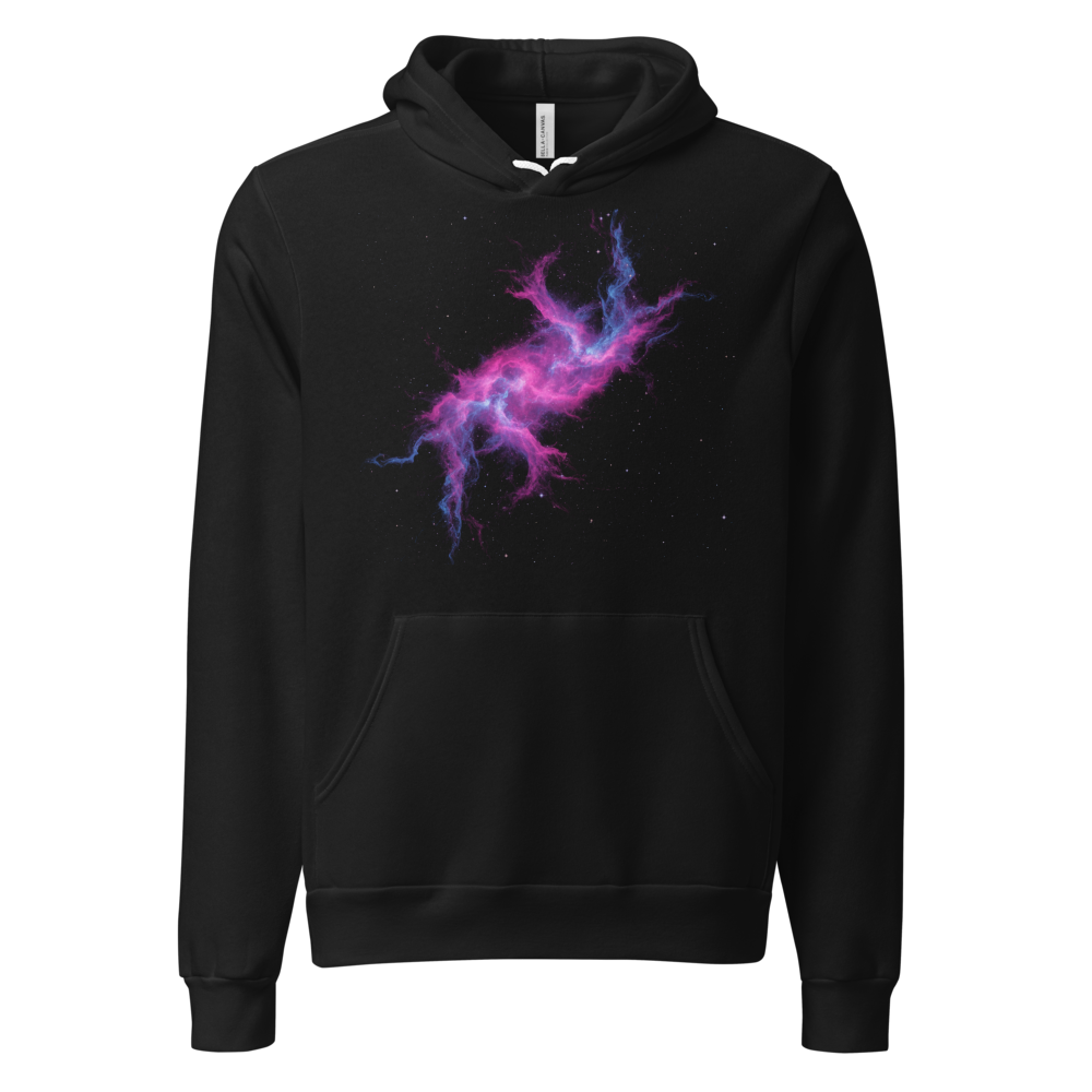 Cosmic nebula space art pullover hoodie - front view | ApparelHub
