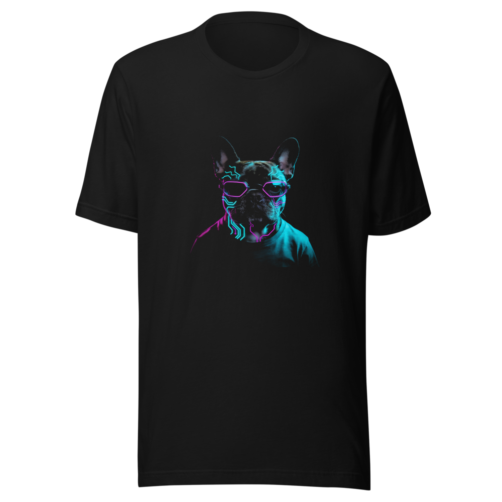 Cyber Frenchie cyberpunk French Bulldog tee - alternate view | ApparelHub