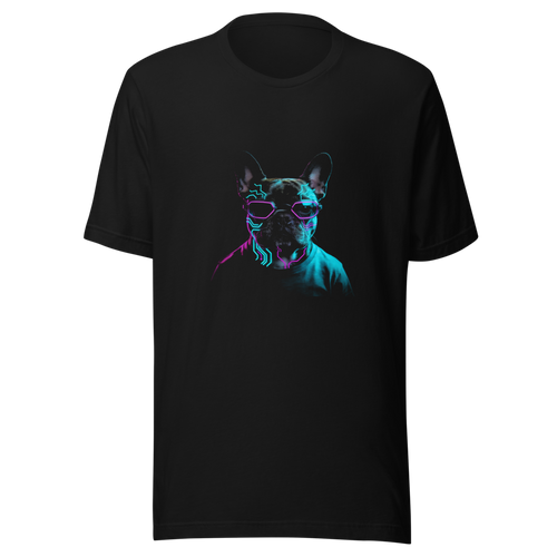 Cyber Frenchie cyberpunk French Bulldog tee - alternate view | ApparelHub