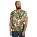 Tropical botanical all-over print athletic tee - front view | ApparelHub