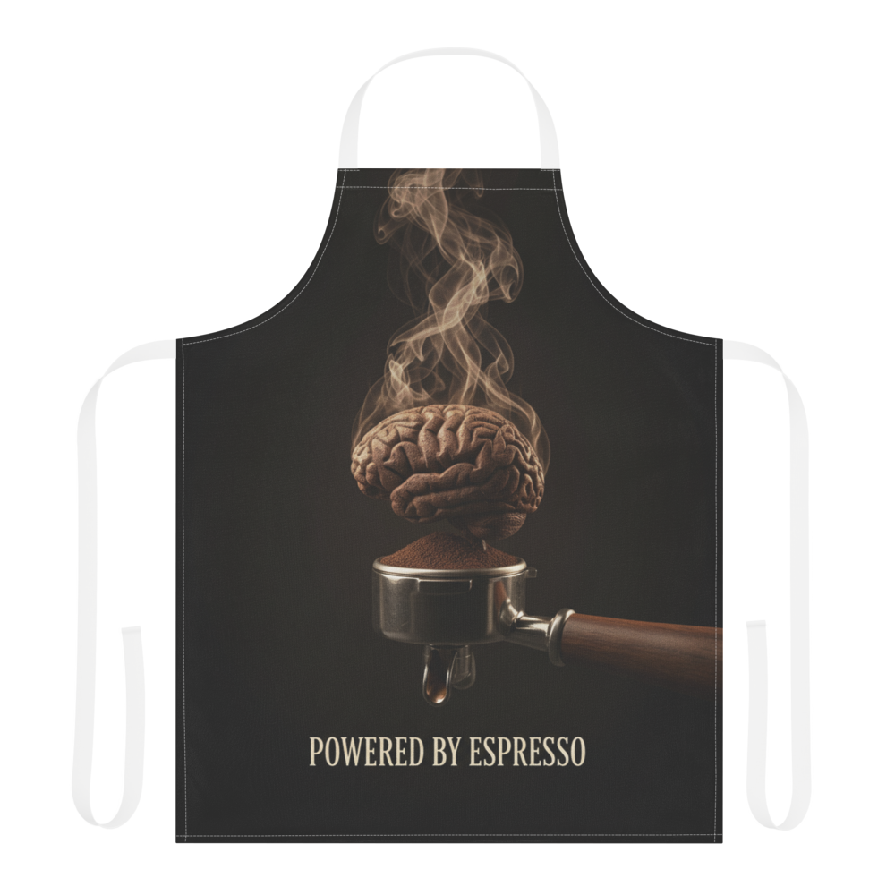 Powered By Espresso coffee lover barista apron - front view | ApparelHub