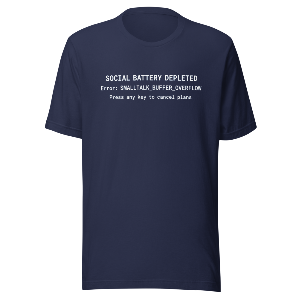 Social Battery Depleted BSOD blue screen introvert tee - front view | ApparelHub