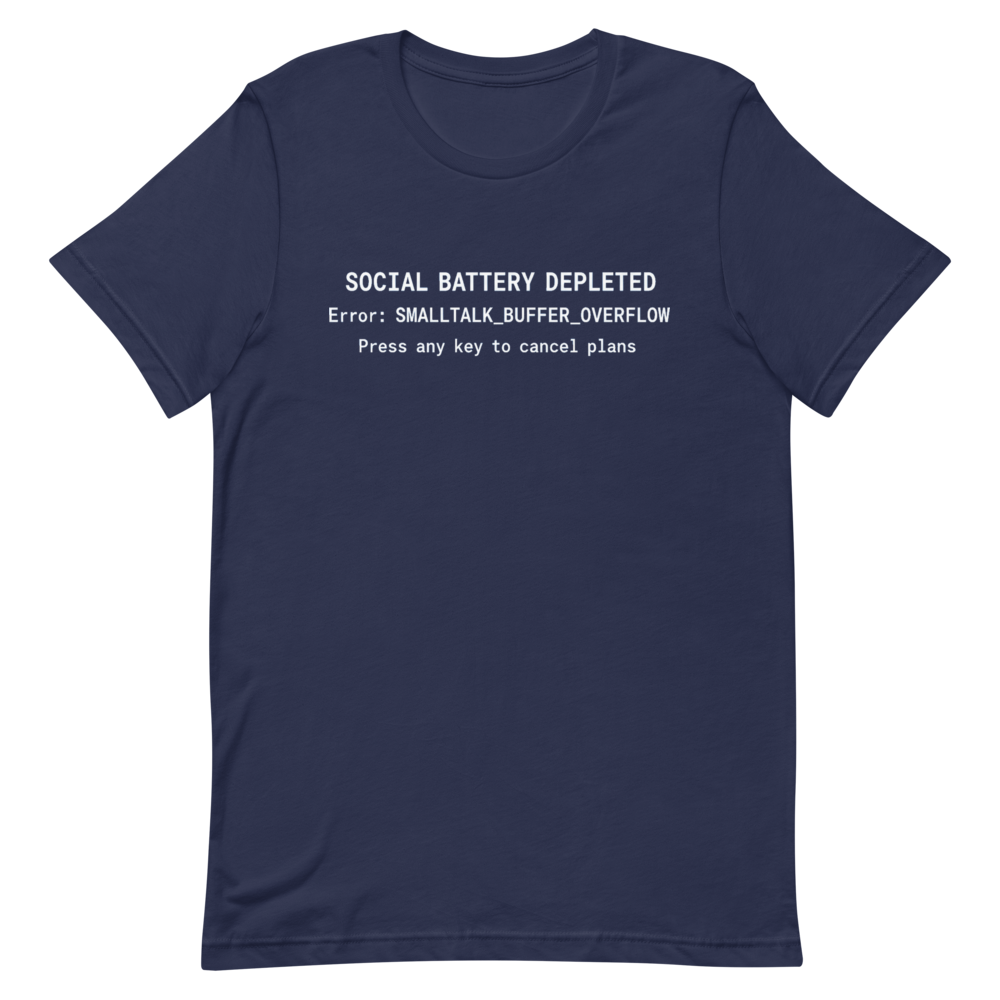 Social Battery Depleted BSOD blue screen introvert tee - alternate view | ApparelHub