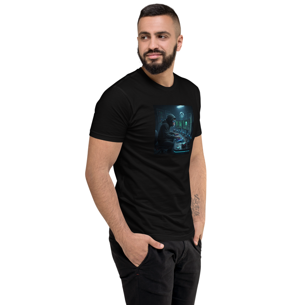 Monkey hack hacker coding fitted tee - close-up view | ApparelHub