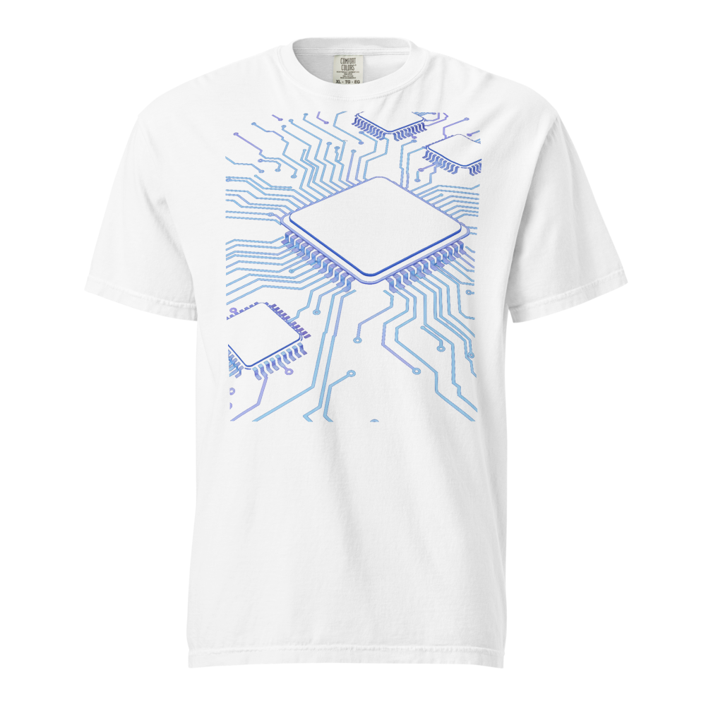 Neon circuit board cyberpunk tech tee - styled look | ApparelHub