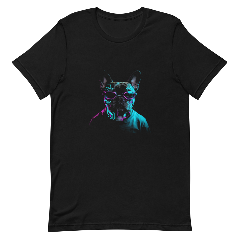 Cyber Frenchie cyberpunk French Bulldog tee - back view | ApparelHub